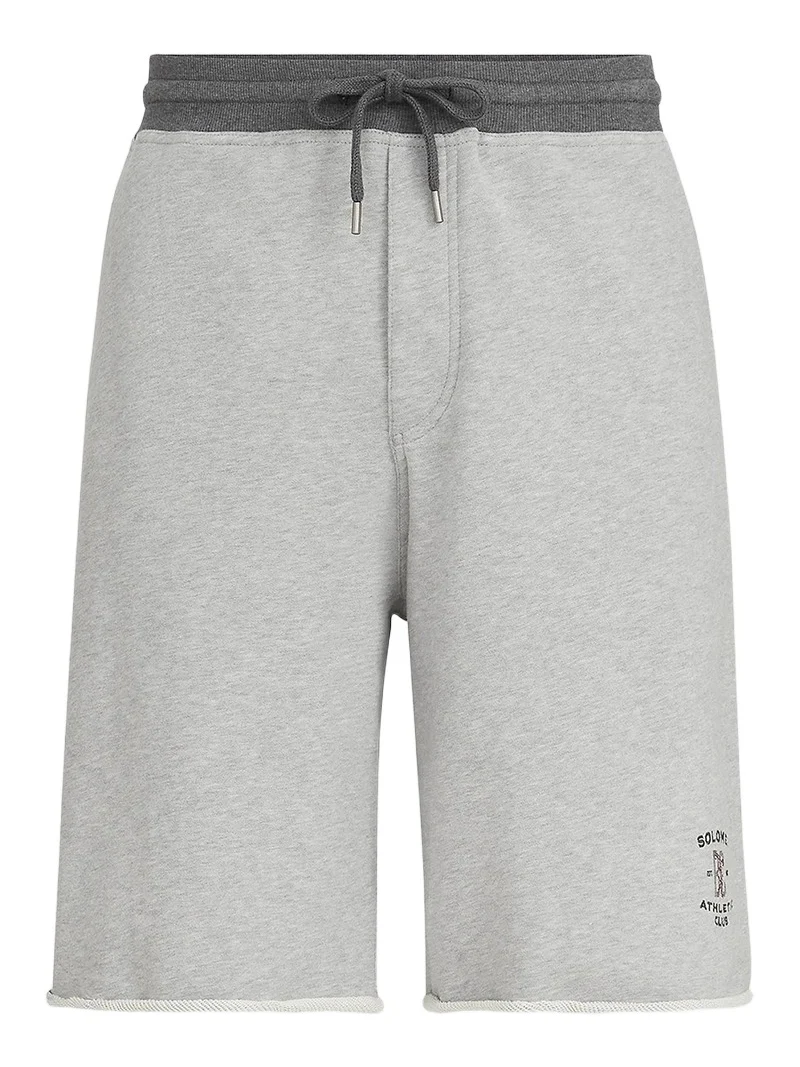 Men's Cotton French Terry Bermuda Shorts with Embroidery - Grey