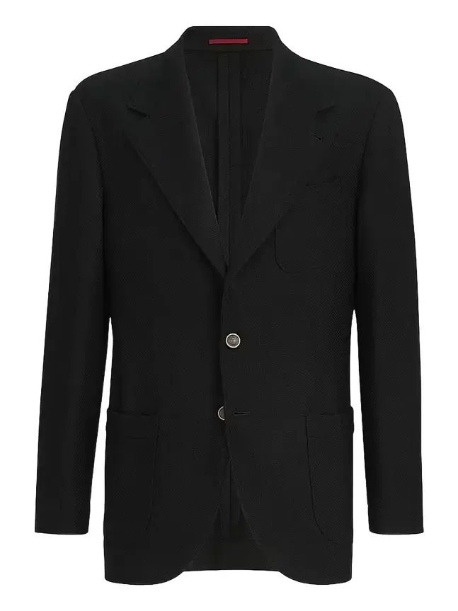 Brunello Cucinelli Men's Cashmere Panama Deconstructed Blazer with Patch Pockets - Black