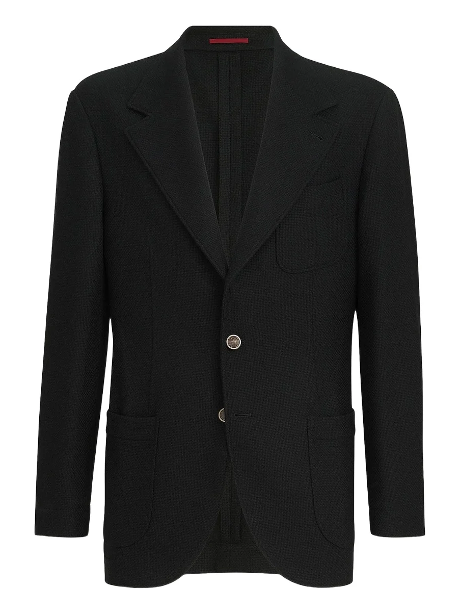 Men's Cashmere Panama Deconstructed Blazer with Patch Pockets - Black