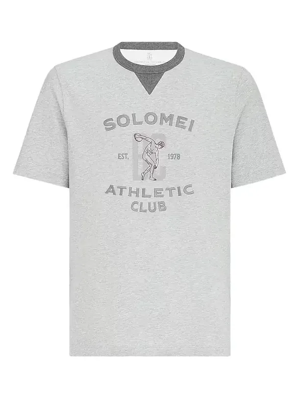 Brunello Cucinelli Men's Cotton Jersey Crew-Neck T-Shirt with Print - Grey