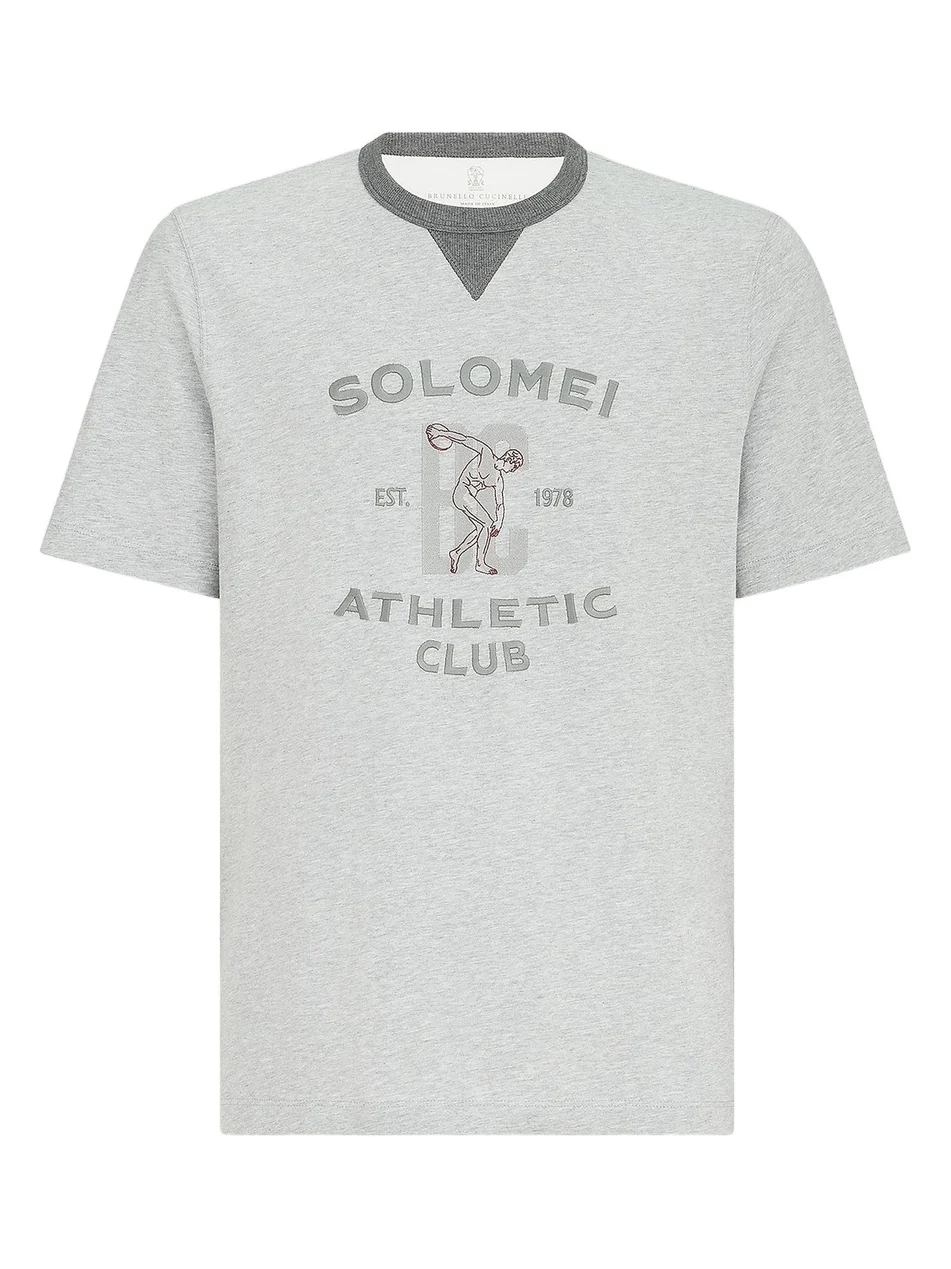 Brunello Cucinelli Men's Cotton Jersey Crew-Neck T-Shirt with Print - Grey