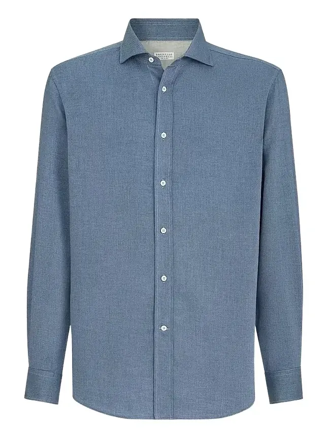Brunello Cucinelli Men's Cotton and Cashmere Denim-Effect Diagonal Shirt