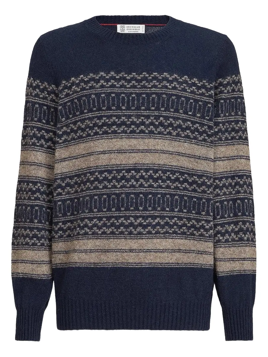 Brunello Cucinelli Men's Alpaca, Cashmere and Wool Nordic Jacquard Sweater