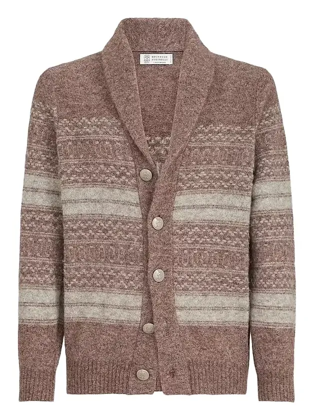 Brunello Cucinelli Men's Alpaca, Cashmere and Wool Nordic Jacquard Cardigan