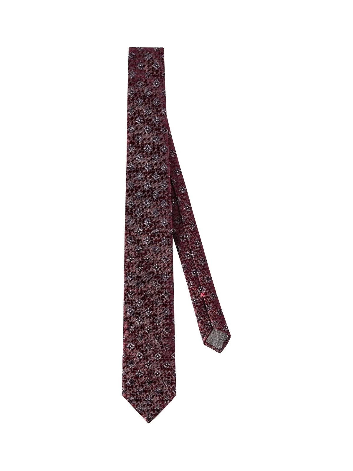 Men's Silk Tie with Geometric Pattern - Burgundy