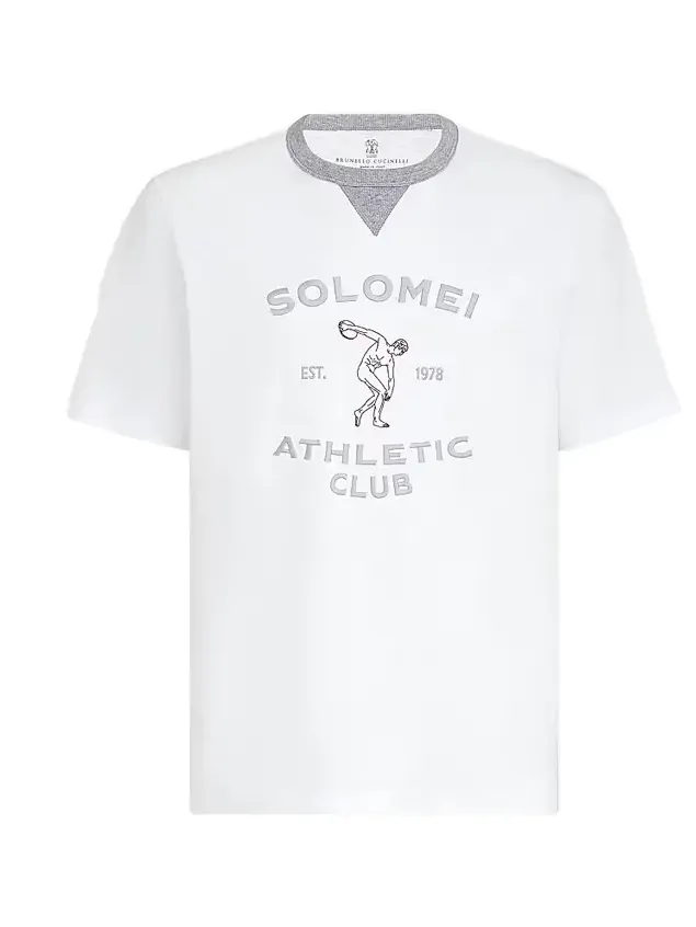 Men's Cotton Jersey Crew-Neck T-Shirt with Print - White Men's Cotton Jersey Crew-Neck T-Shirt with Print - White