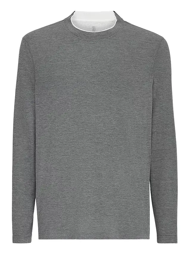 Men's Silk and Cotton Lightweight Jersey Long Sleeve Crewneck T-Shirt Men's Silk and Cotton Lightweight Jersey Long Sleeve Crewneck T-Shirt