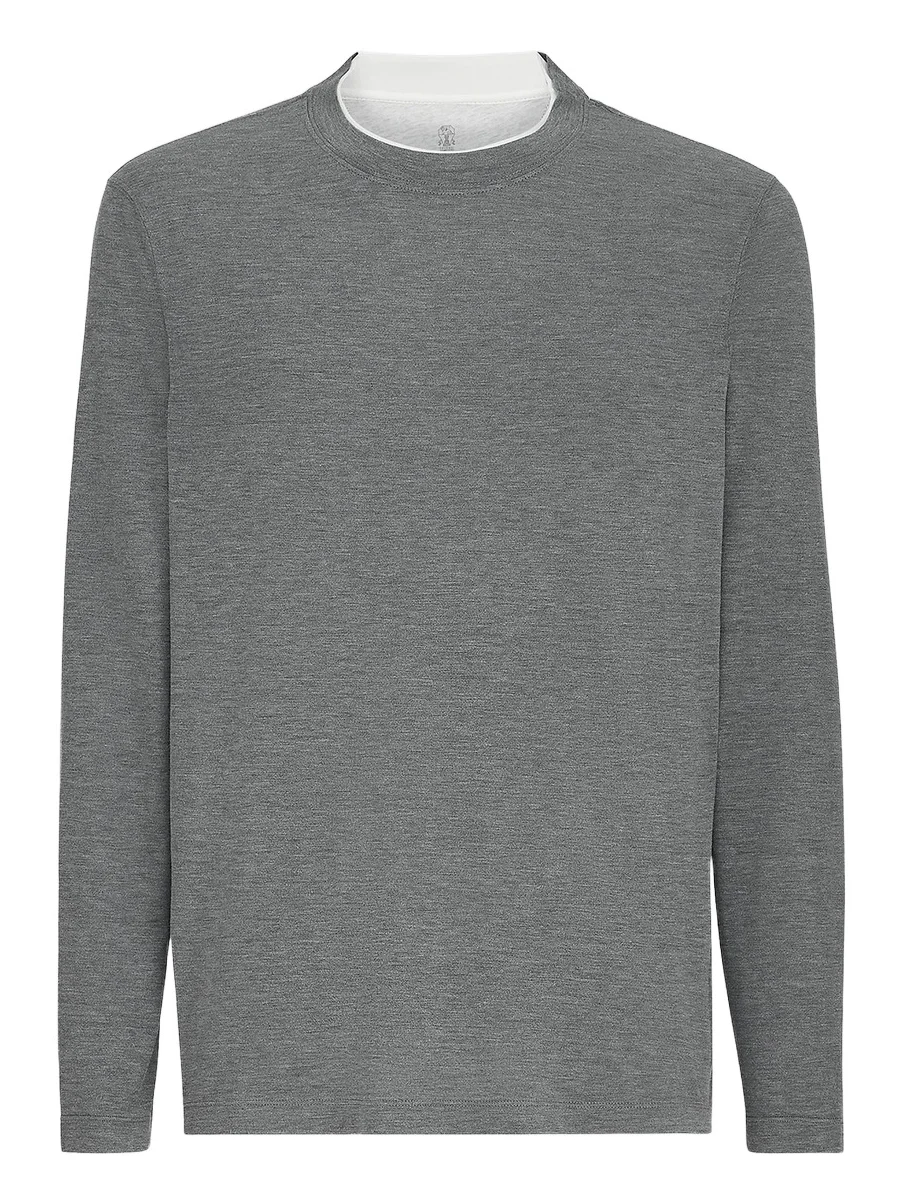 Men's Silk and Cotton Lightweight Jersey Long Sleeve Crewneck T-Shirt