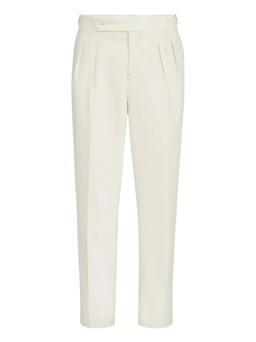 Men's Cotton Narrow Wale Corduroy Tuxedo Trousers with Double Pleats - Milk Men's Cotton Narrow Wale Corduroy Tuxedo Trousers with Double Pleats - Milk