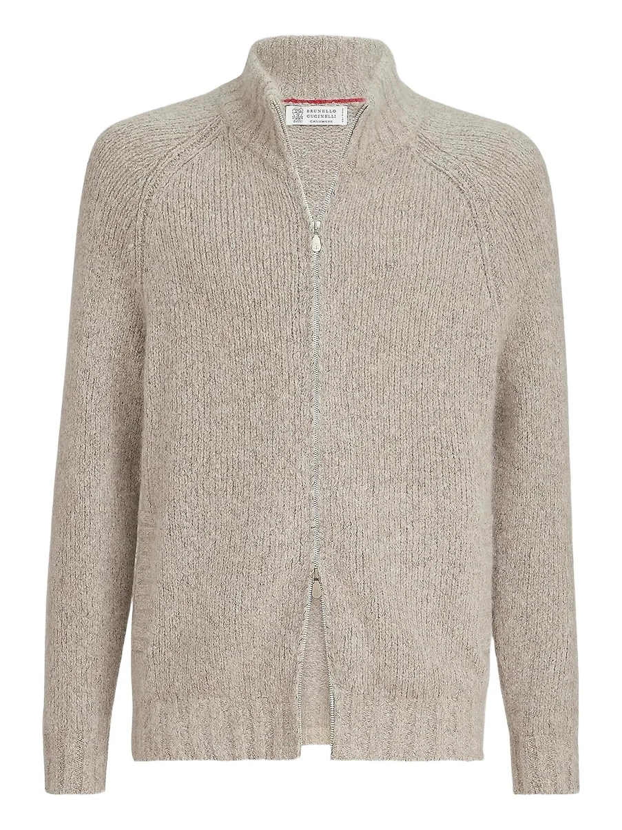 Men's Cashmere and Silk High-Neck Cardigan