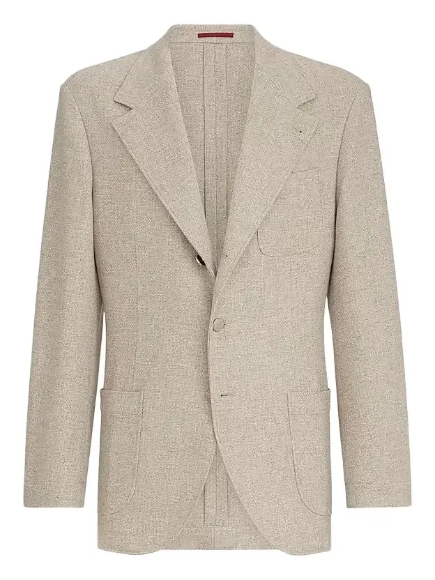 Men's Cashmere Panama Deconstructed Blazer with Patch Pockets - Sand