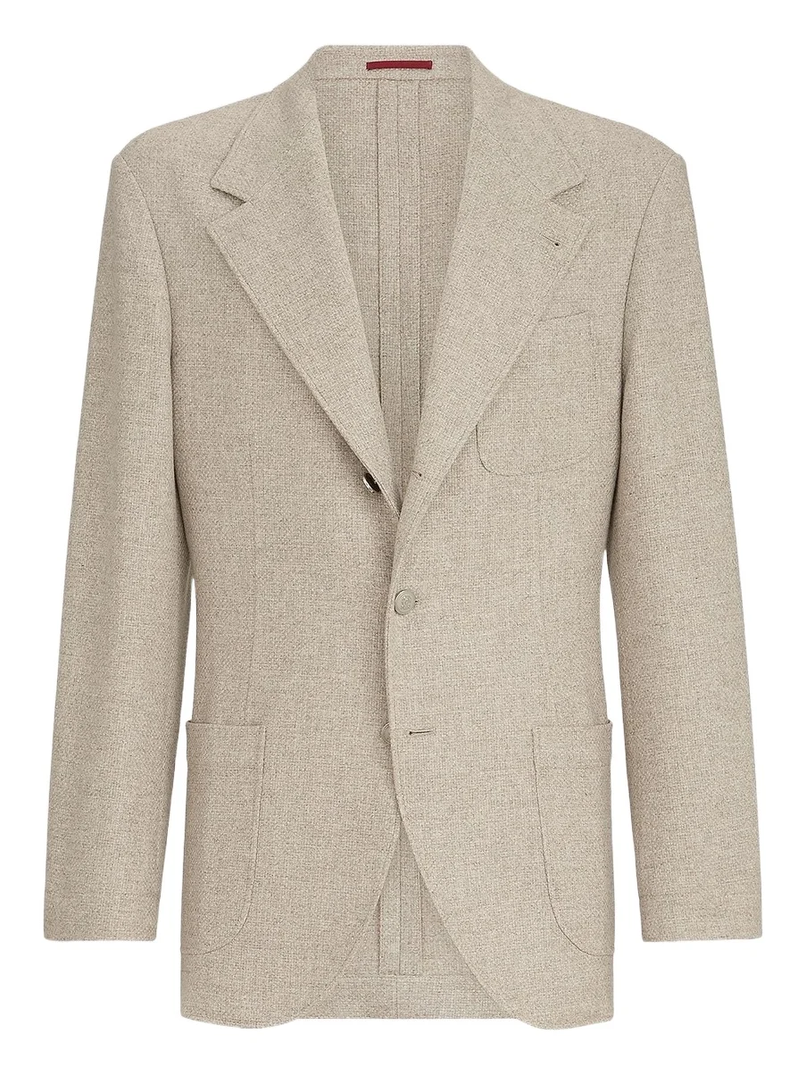 Men's Cashmere Panama Deconstructed Blazer with Patch Pockets - Sand