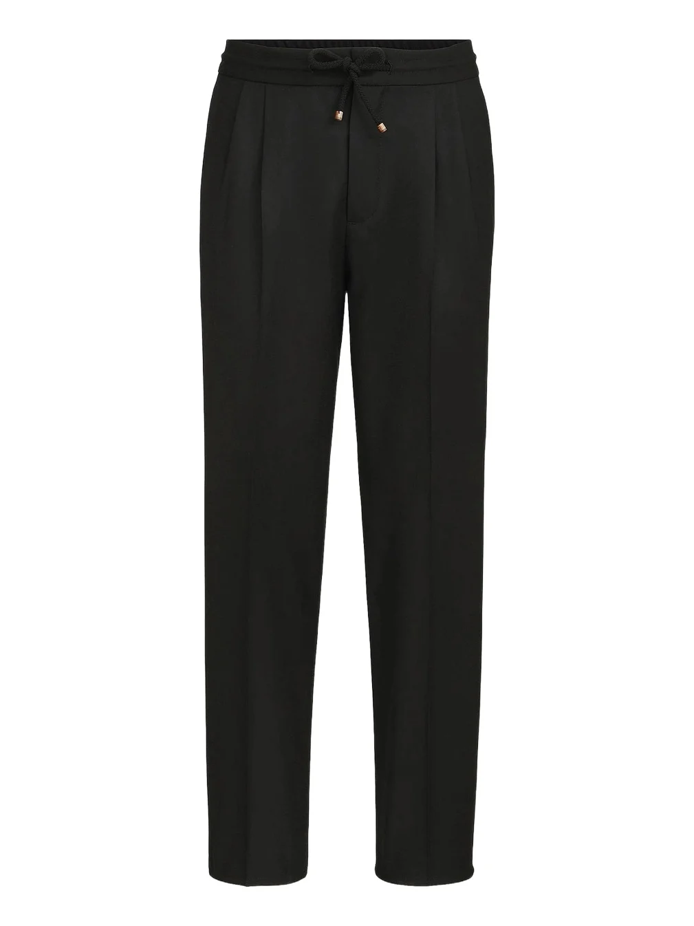 Men's Virgin Wool Flannel Trousers with Drawstring and Double Pleats - Black Men's Virgin Wool Flannel Trousers with Drawstring and Double Pleats - Black