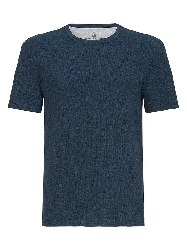 Brunello Cucinelli Men's Denim-Effect Ribbed Cotton Jersey Crew-Neck T-Shirt