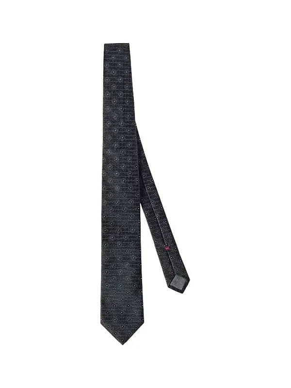 Men's Silk Tie with Geometric Pattern - Navy Blue