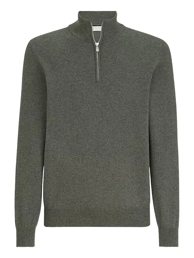 Men's Cashmere Sweater with Half Zip - Green Men's Cashmere Sweater with Half Zip - Green