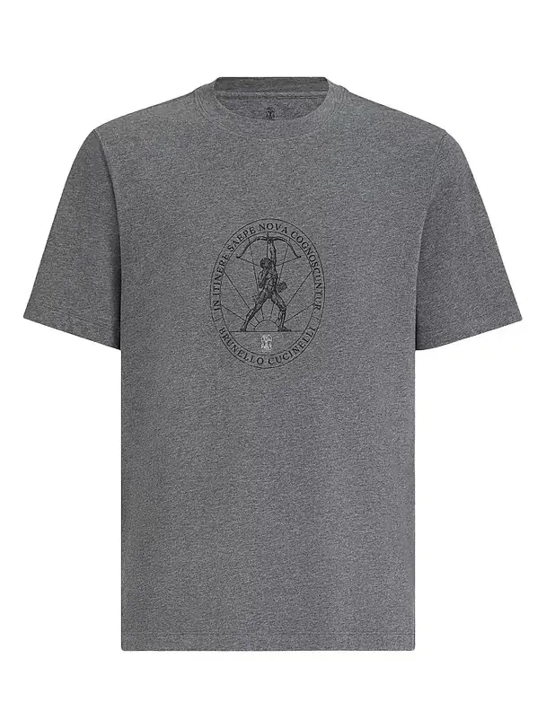 Men's Cotton Jersey Crew-Neck T-Shirt with Print - Anthracite Men's Cotton Jersey Crew-Neck T-Shirt with Print - Anthracite