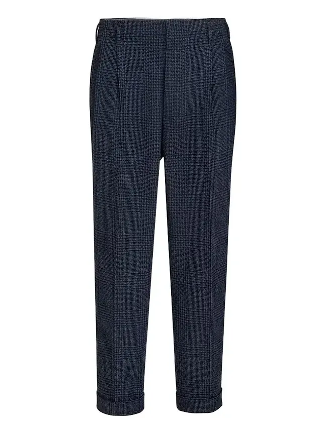 Men's Comfort Wool and Cashmere Prince of Wales Flannel Trousers