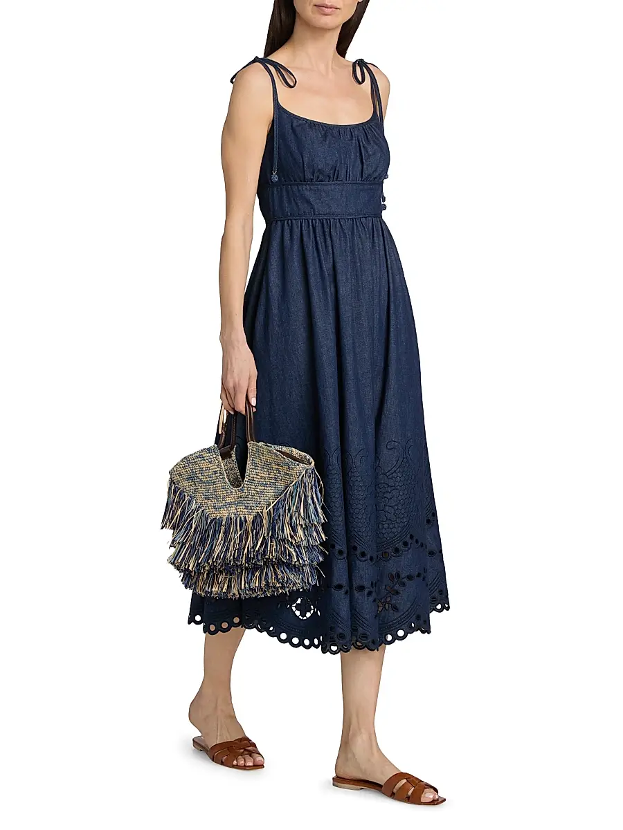 Zimmermann Women's Mahon Broderie Denim Midi-Dress | Thumbnail 2 Zimmermann Women's Mahon Broderie Denim Midi-Dress | Thumbnail 2