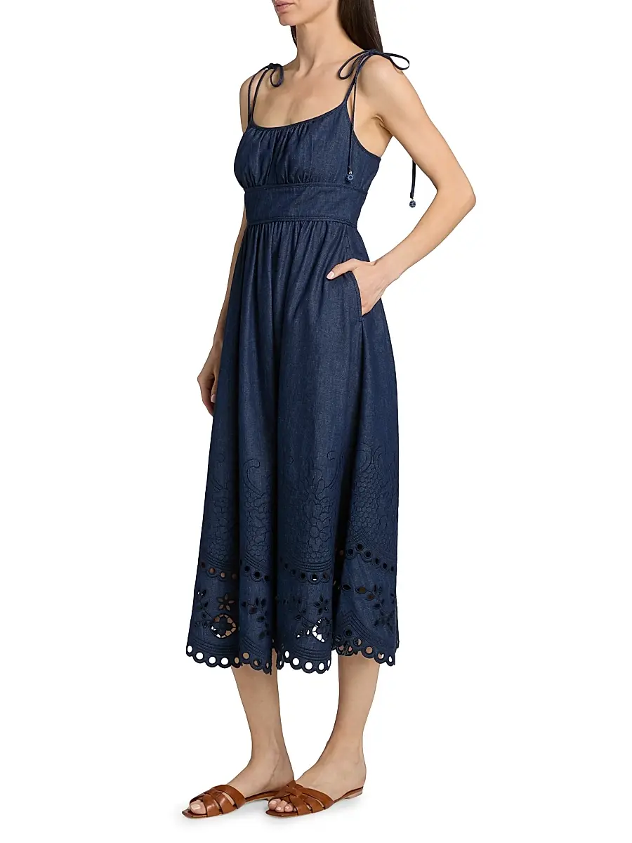 Zimmermann Women's Mahon Broderie Denim Midi-Dress | Thumbnail 4 Zimmermann Women's Mahon Broderie Denim Midi-Dress | Thumbnail 4