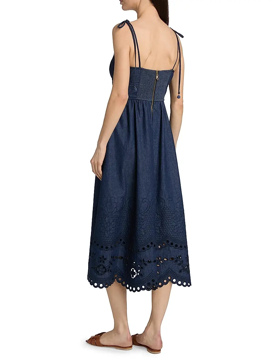 Zimmermann Women's Mahon Broderie Denim Midi-Dress | Thumbnail 5 Zimmermann Women's Mahon Broderie Denim Midi-Dress | Thumbnail 5