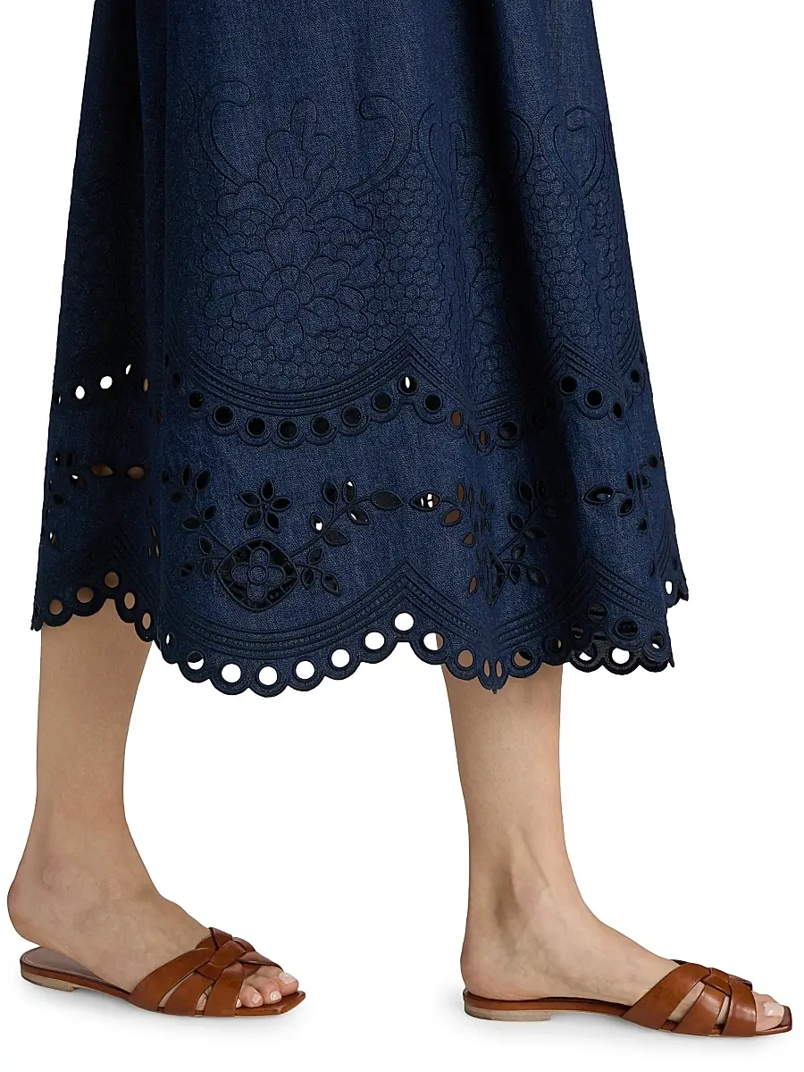 Zimmermann Women's Mahon Broderie Denim Midi-Dress | Thumbnail 6 Zimmermann Women's Mahon Broderie Denim Midi-Dress | Thumbnail 6