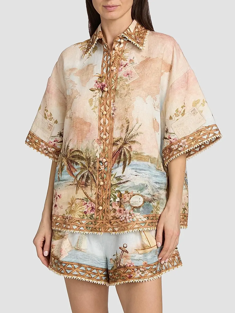 Zimmermann Women's Mahon Island Print Linen Shirt | Thumbnail 3 Zimmermann Women's Mahon Island Print Linen Shirt | Thumbnail 3