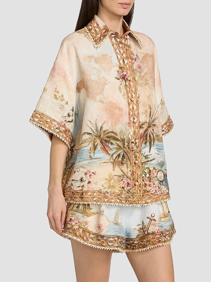 Zimmermann Women's Mahon Island Print Linen Shirt | Thumbnail 4 Zimmermann Women's Mahon Island Print Linen Shirt | Thumbnail 4