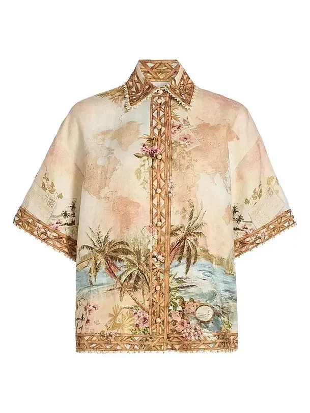 Women's Mahon Island Print Linen Shirt