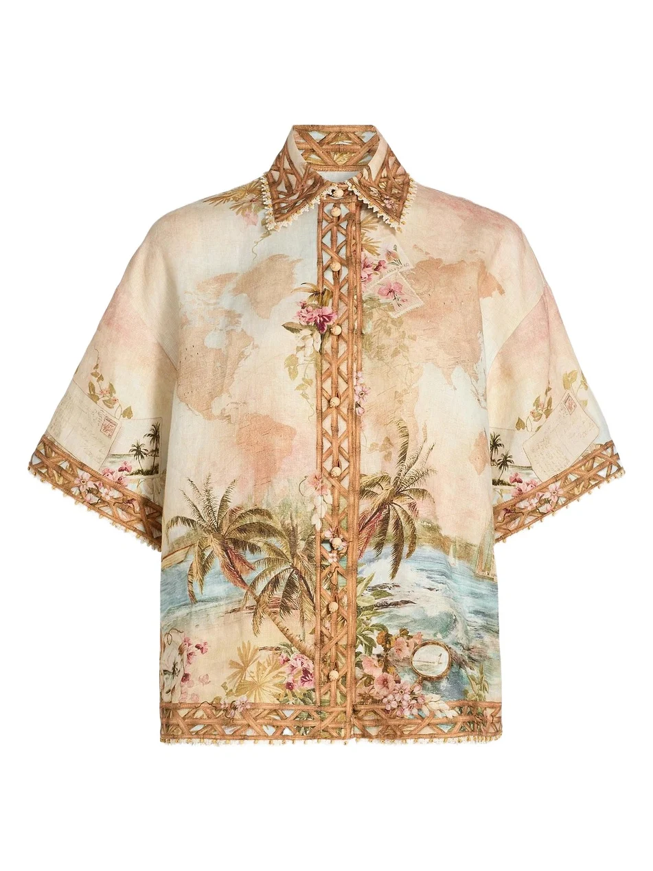 Zimmermann Women's Mahon Island Print Linen Shirt