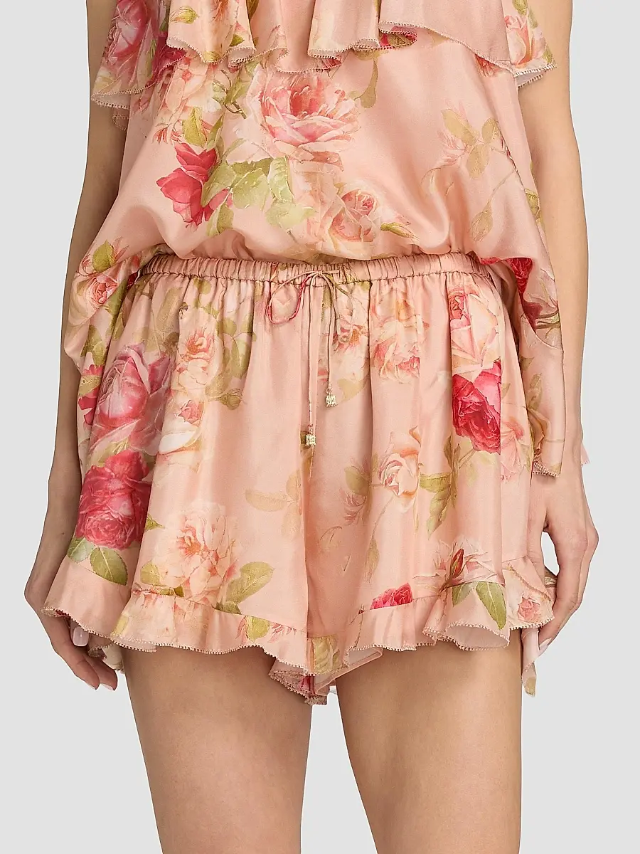 Zimmermann Women's Roselight Floral Silk Frill Shorts | Thumbnail 3