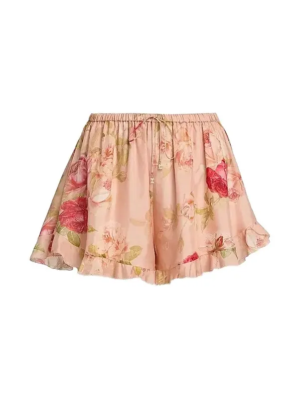 Zimmermann Women's Roselight Floral Silk Frill Shorts