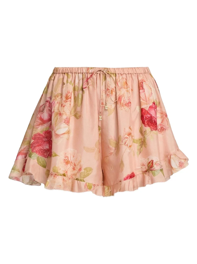 Zimmermann Women's Roselight Floral Silk Frill Shorts