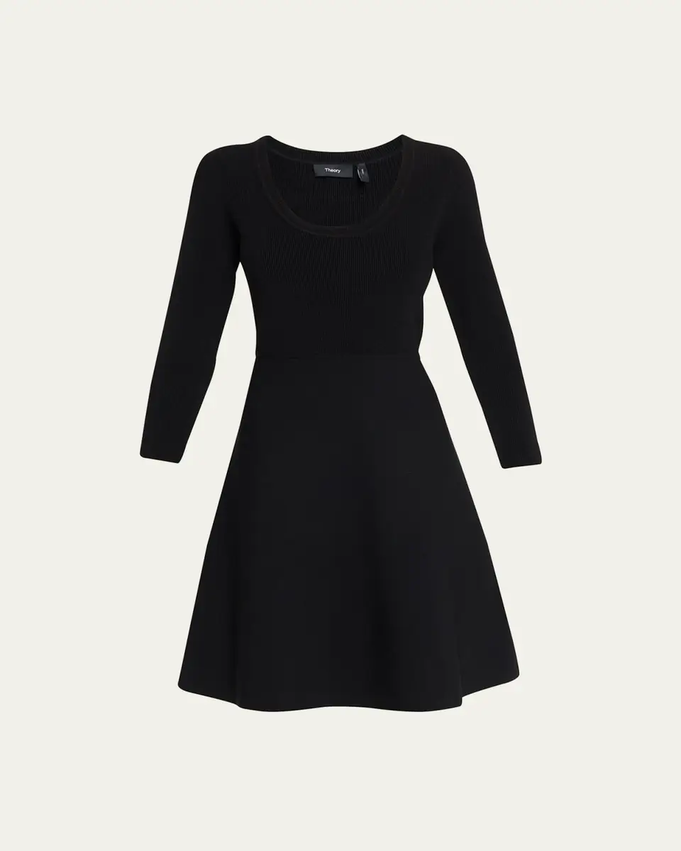 Theory Scoop-Neck Compact-Knit Flare Mini Dress | Thumbnail 5