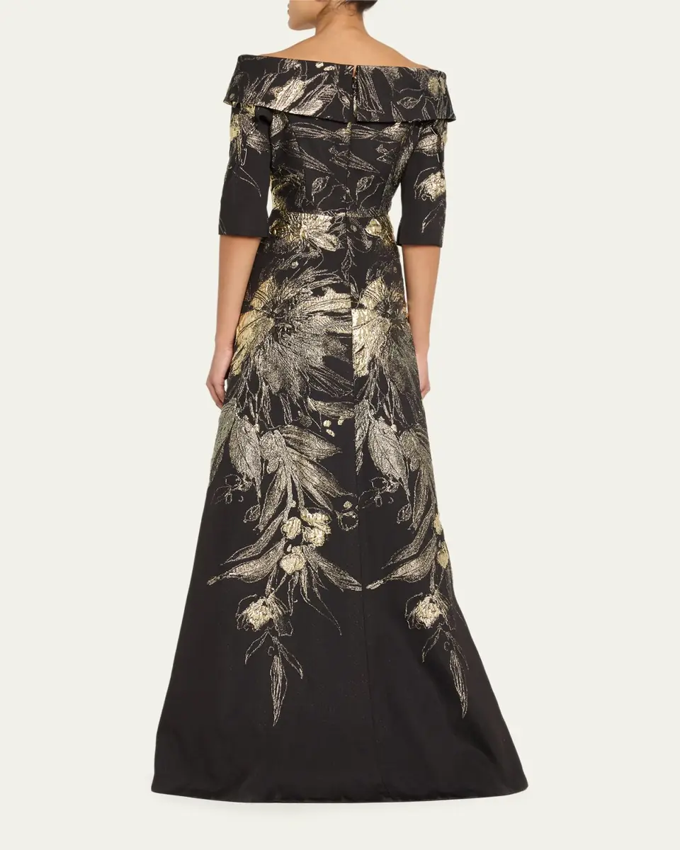 Rickie Freeman for Teri Jon Metallic Jacquard Fold Off-the-Shoulder Gown | Thumbnail 3 Rickie Freeman for Teri Jon Metallic Jacquard Fold Off-the-Shoulder Gown | Thumbnail 3