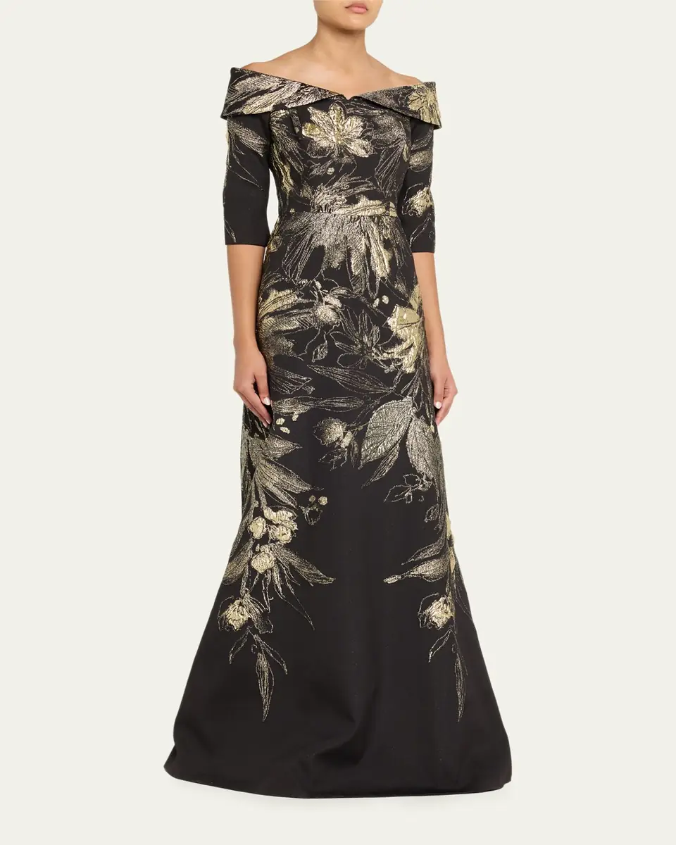 Rickie Freeman for Teri Jon Metallic Jacquard Fold Off-the-Shoulder Gown | Thumbnail 4 Rickie Freeman for Teri Jon Metallic Jacquard Fold Off-the-Shoulder Gown | Thumbnail 4