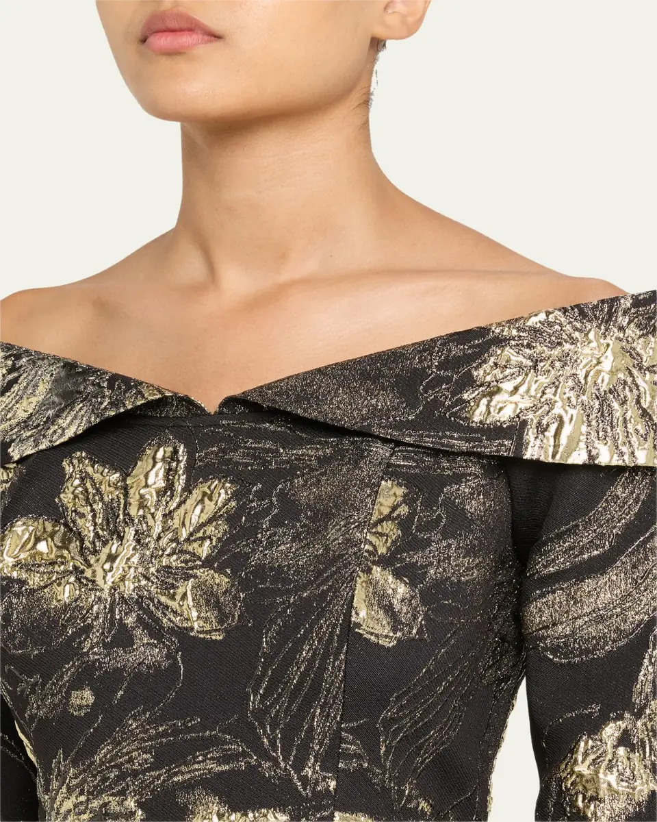 Rickie Freeman for Teri Jon Metallic Jacquard Fold Off-the-Shoulder Gown | Thumbnail 5 Rickie Freeman for Teri Jon Metallic Jacquard Fold Off-the-Shoulder Gown | Thumbnail 5