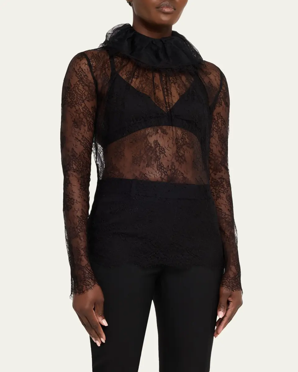Alexander McQueen Ruffle Collar Sheer Lace Top | Thumbnail 4 Alexander McQueen Ruffle Collar Sheer Lace Top | Thumbnail 4