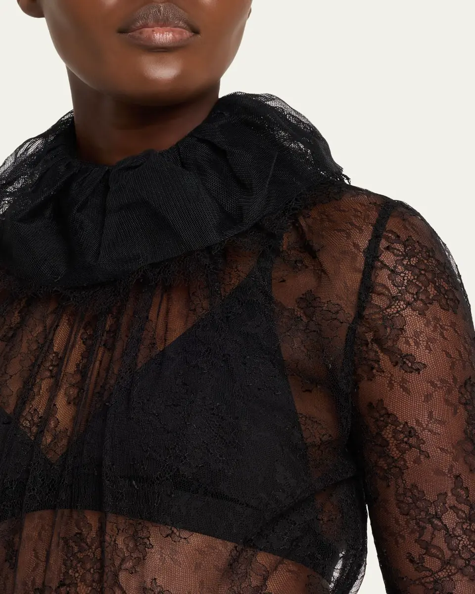 Alexander McQueen Ruffle Collar Sheer Lace Top | Thumbnail 5 Alexander McQueen Ruffle Collar Sheer Lace Top | Thumbnail 5