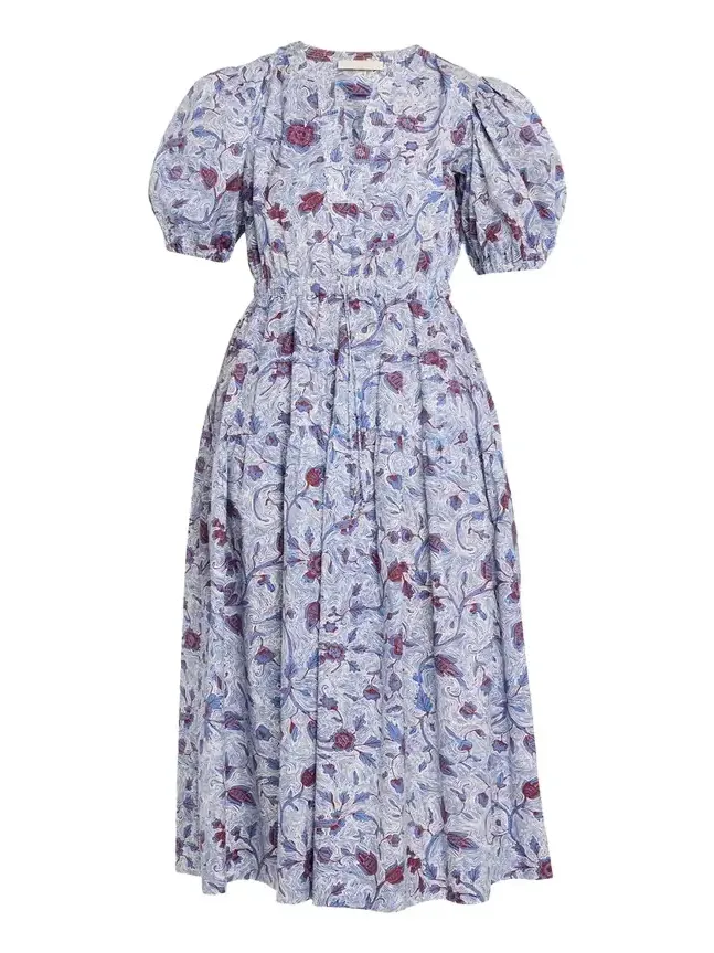 Adriana Printed Puff-Sleeve Midi Dress Adriana Printed Puff-Sleeve Midi Dress
