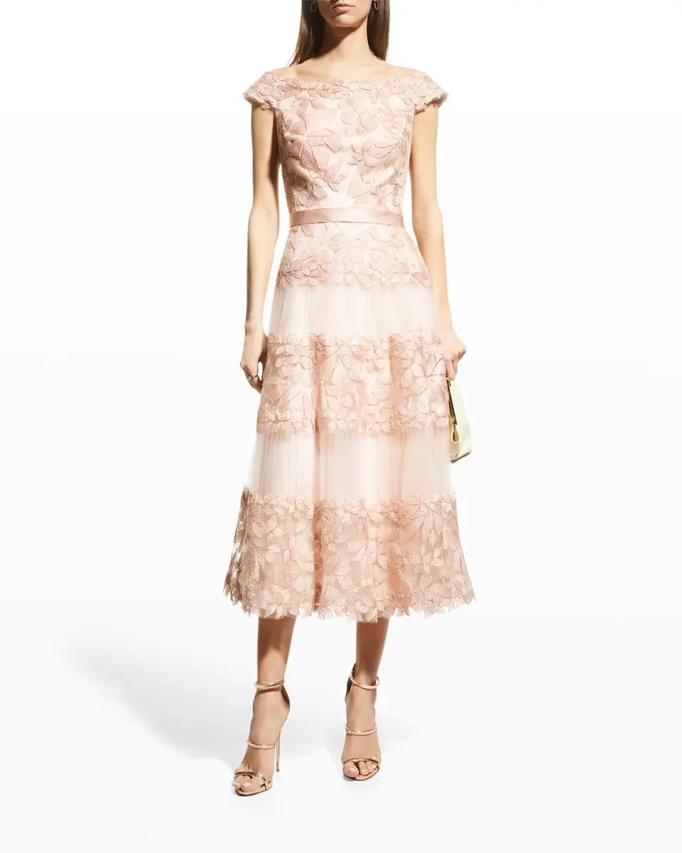 Tadashi Shoji Off-the-Shoulder Cap-Sleeve Lace Midi Dress | Thumbnail 2 Tadashi Shoji Off-the-Shoulder Cap-Sleeve Lace Midi Dress | Thumbnail 2