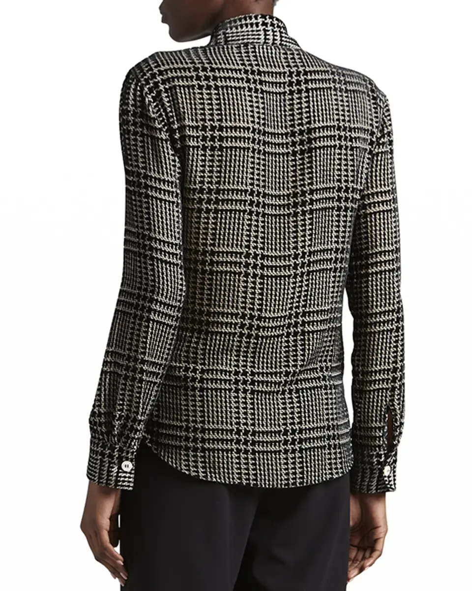 Giorgio Armani Flocked Check Silk Blouse | Thumbnail 3 Giorgio Armani Flocked Check Silk Blouse | Thumbnail 3