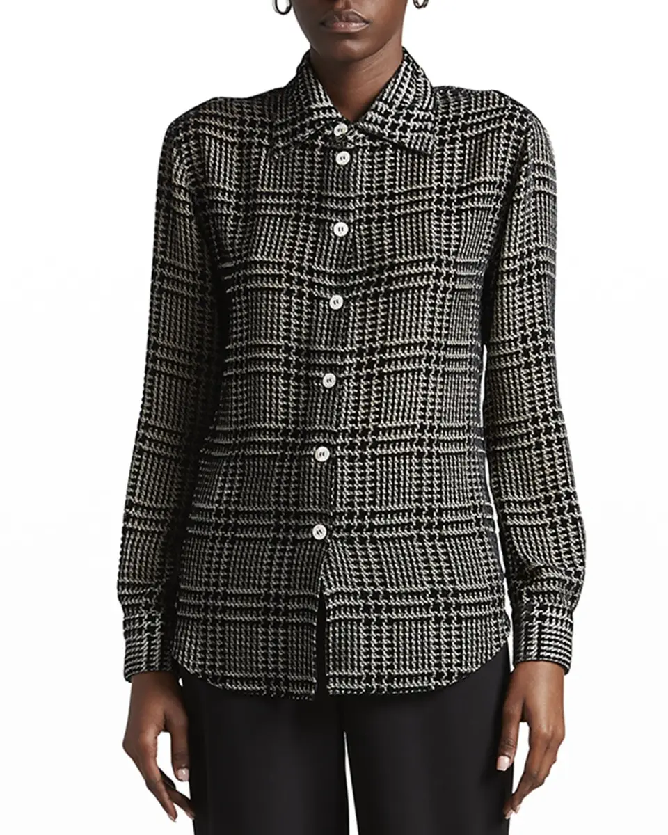 Giorgio Armani Flocked Check Silk Blouse | Thumbnail 4 Giorgio Armani Flocked Check Silk Blouse | Thumbnail 4