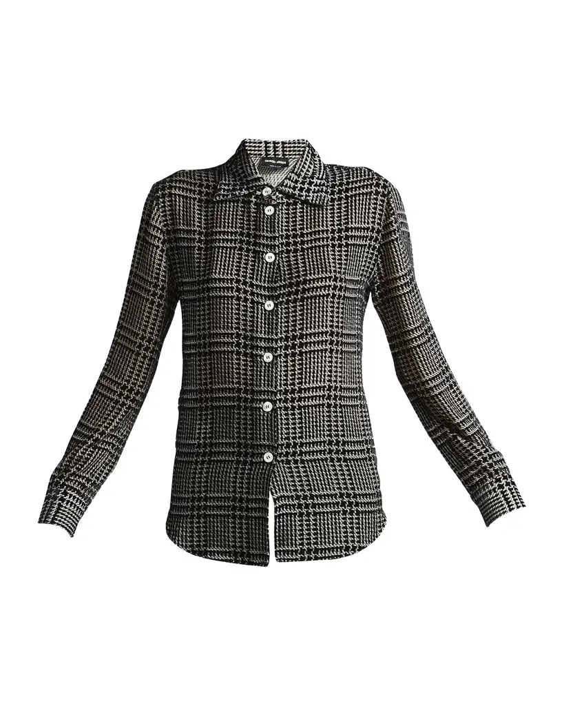 Giorgio Armani Flocked Check Silk Blouse | Image 1 Giorgio Armani Flocked Check Silk Blouse | Image 1