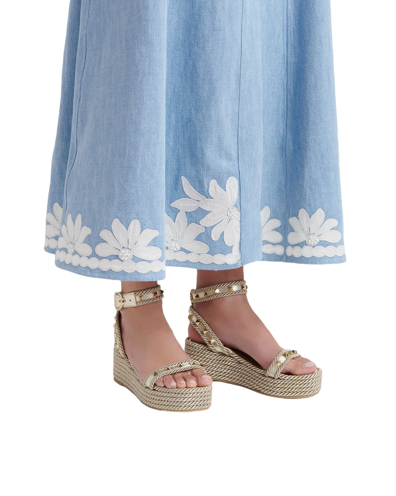 Valentino Garavani 45mm Rockstud Leather Espadrille Flatform Sandals