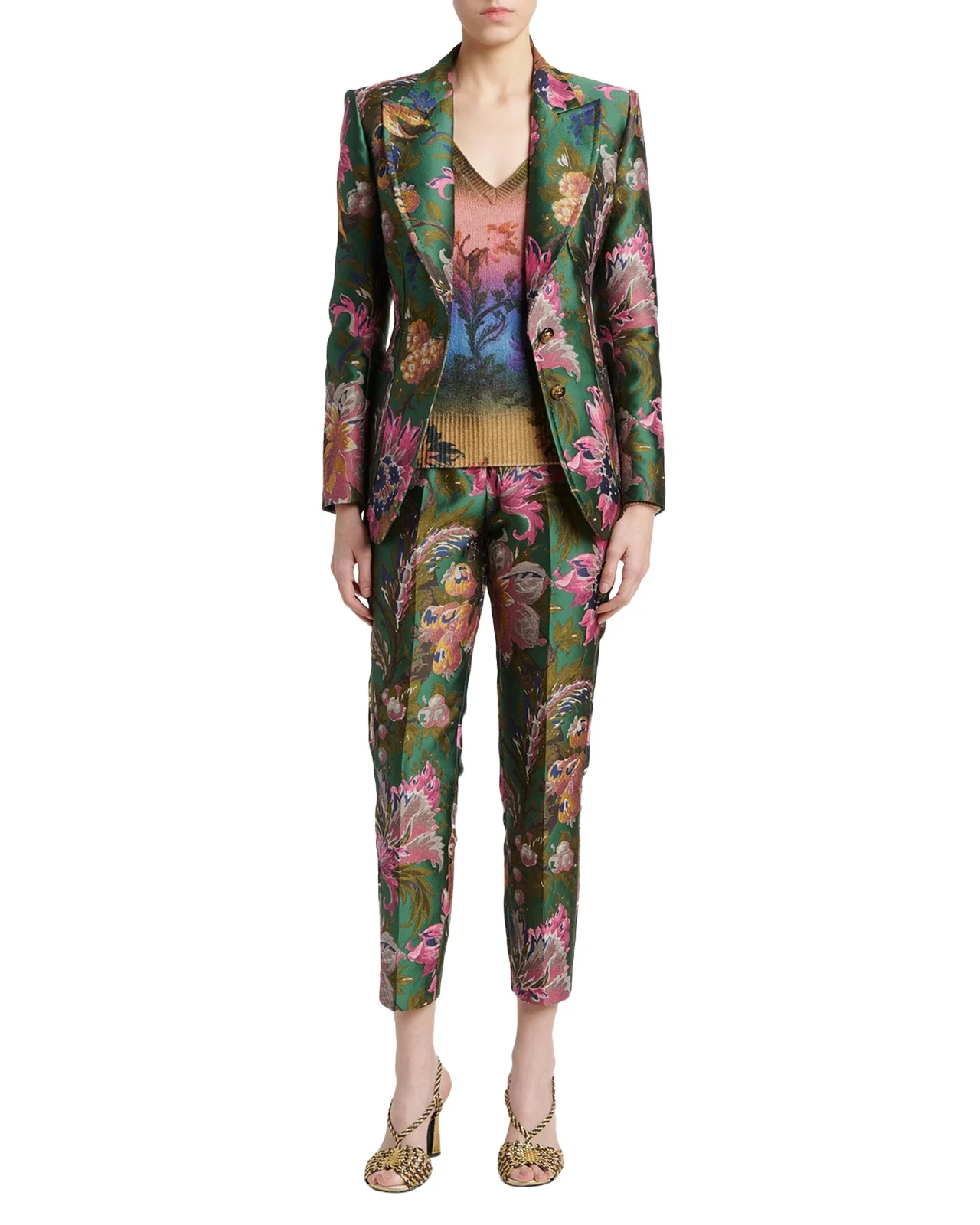 Floral Jacquard Single-Breasted Fitted Jacket