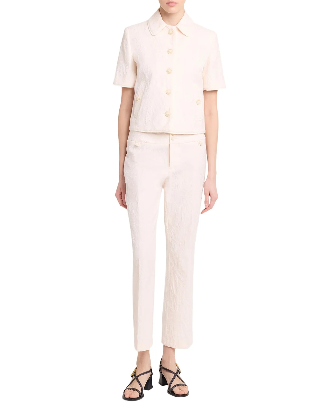 Palm Jacquard Short-Sleeve Single-Breasted Jacket