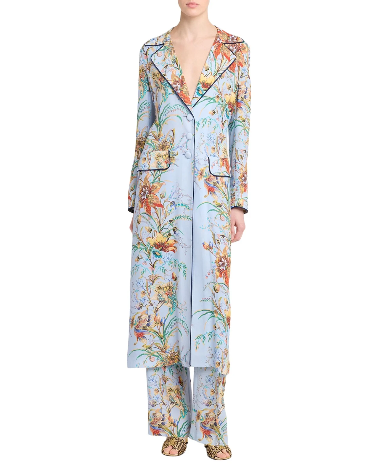 Floral Jersey Single-Breasted Long Coat Floral Jersey Single-Breasted Long Coat