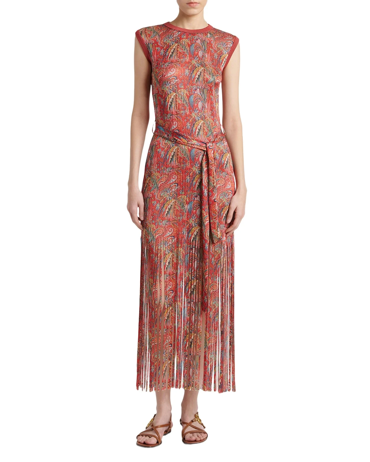 Sleeveless Paisley-Print Knit Fringed Midi Dress Sleeveless Paisley-Print Knit Fringed Midi Dress