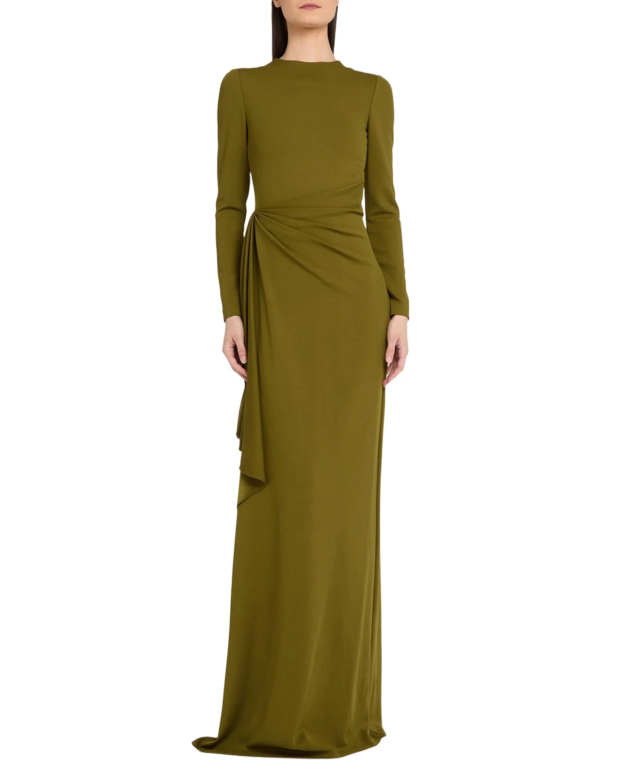 Long-Sleeve Draped Satin Jersey Gown Long-Sleeve Draped Satin Jersey Gown